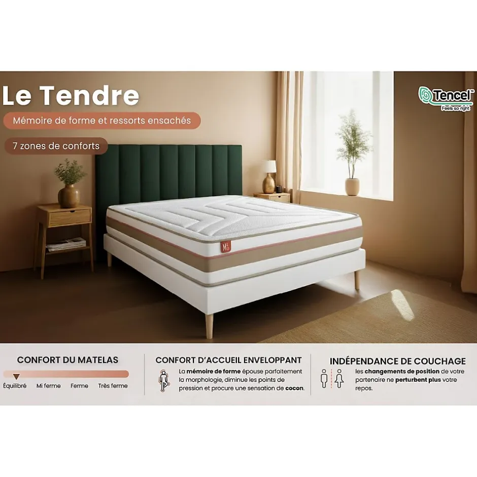 Marmottes & Co Ensemble Ressorts ensachés et mémoire de forme de confort Equilibré avec sommier tapissier Sale