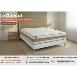 Marmottes & Co Ensemble Ressorts ensachés et mémoire de forme de confort Equilibré avec sommier tapissier