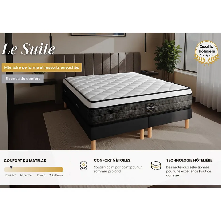 Prestige Literie Ensemble Ressorts ensachés et mémoire de forme de confort Equilibré avec sommier kit