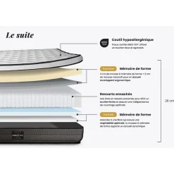 Prestige Literie Ensemble Ressorts ensachés et mémoire de forme de confort Equilibré avec sommier tapissier