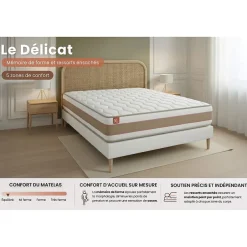 Marmottes & Co Ensemble Ressorts ensachés et mémoire de forme de confort Equilibré avec sommier tapissier Sale