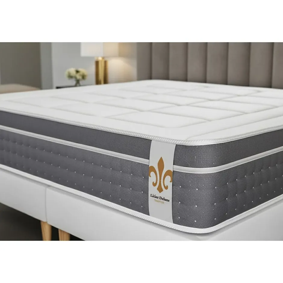 Litier Deluxe Ensemble Ressorts ensachés et mémoire de forme de confort Equilibré avec sommier tapissier Hot