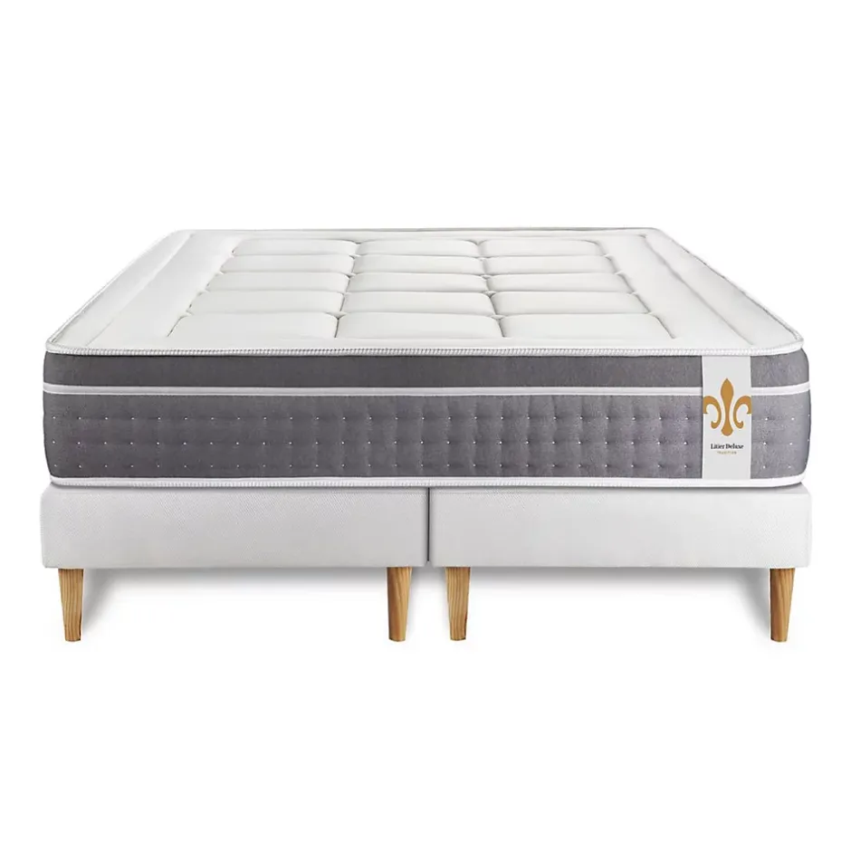 Litier Deluxe Ensemble Ressorts ensachés et mémoire de forme de confort Equilibré avec sommier tapissier Hot