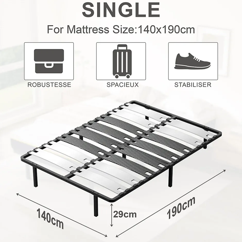 Teeno Ensemble 140x190 cm Matelas double en mousse de 17 cm + sommier à lattes Sale
