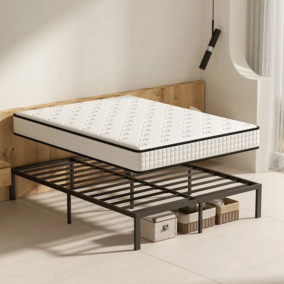 Teeno Ensemble 140x190 cm Matelas en mousse de 22 cm d'épaisseur + cadre de lit en métal Hot