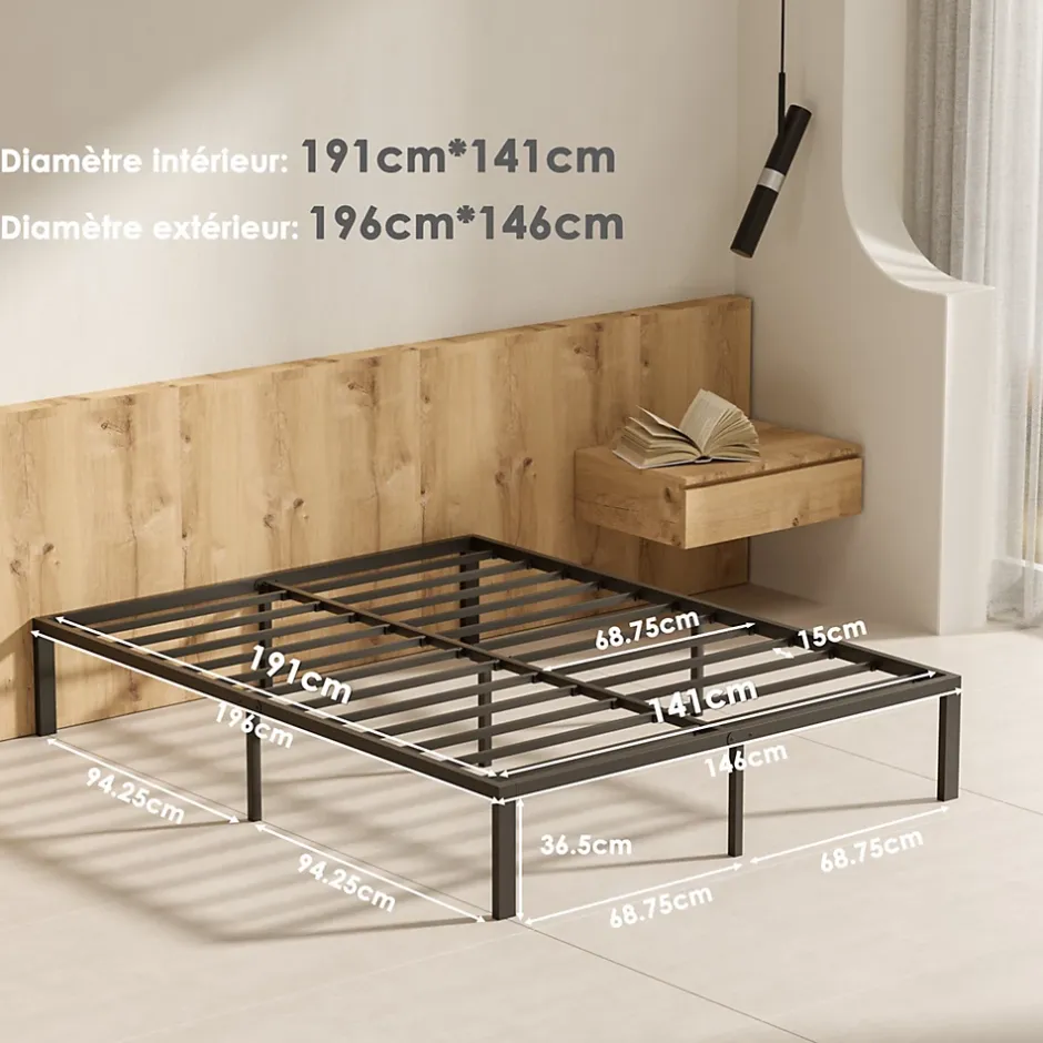 Teeno Ensemble 140x190 cm Matelas en mousse de 22 cm d'épaisseur + cadre de lit en métal Hot