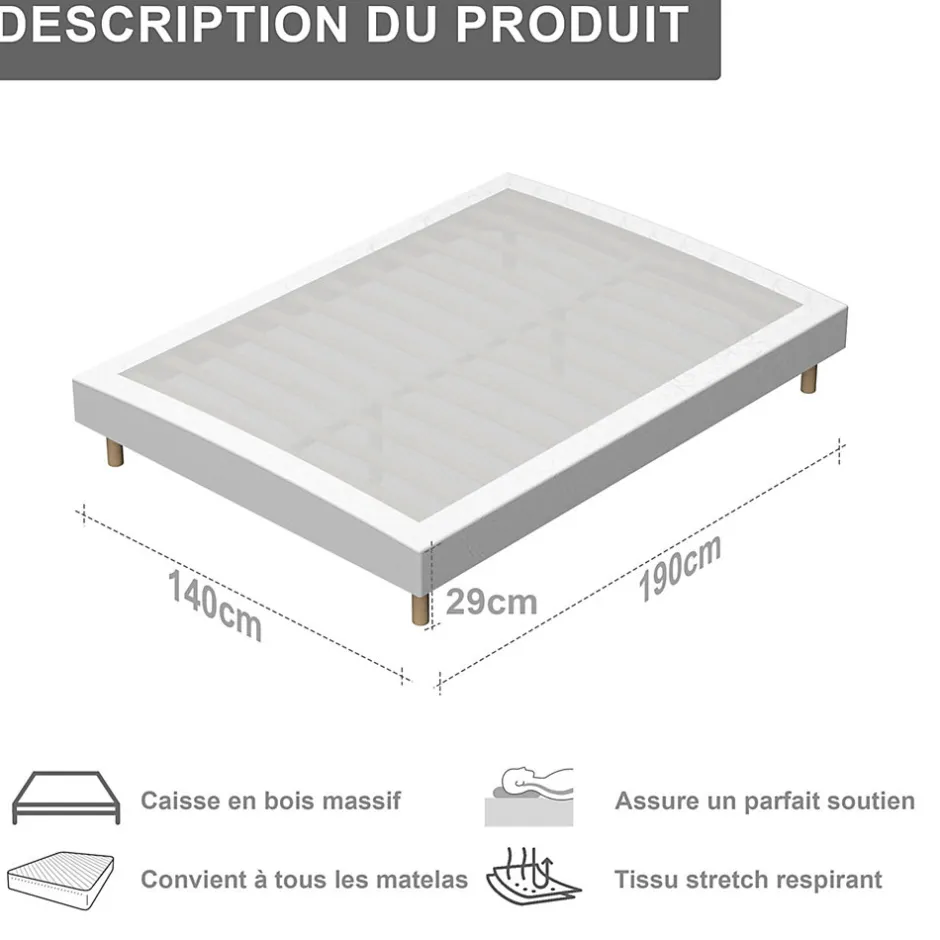 Teeno Ensemble 160x200 cm Matelas en Mousse+ Lit Sommier Tapissier Déco, Epaisseur du Matelas 22cm