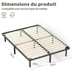 Teeno Ensemble 140x190 cm Matelas Mousse + Sommier à Lattes, Epaisseur du Matelas 18 cm