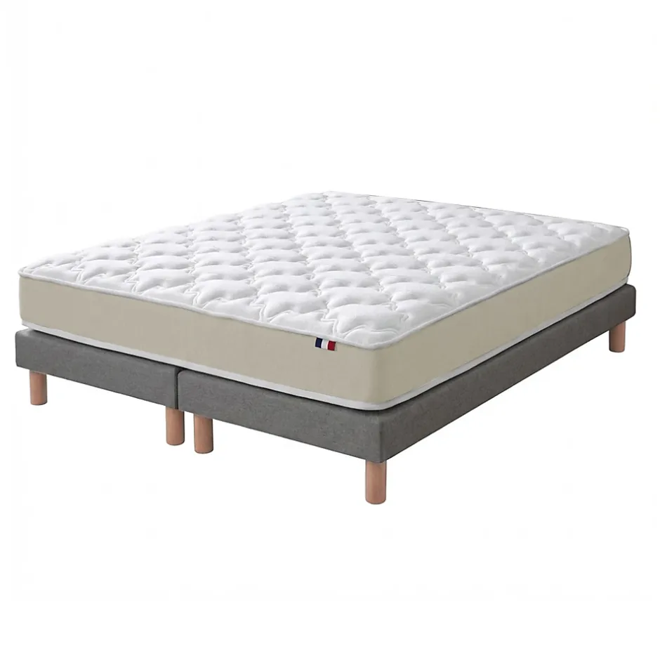 Idliterie Ensemble 180x200 Matelas polylatex 80 kg/m3 et sommier tapissier beige New