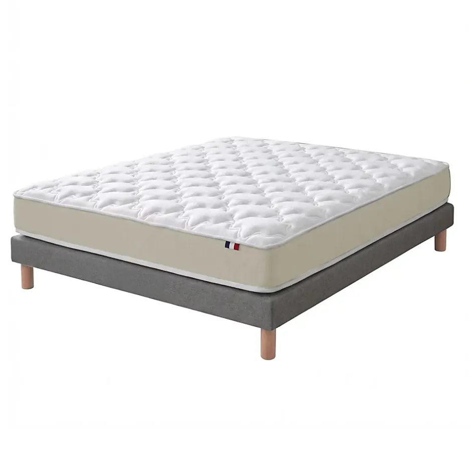 Idliterie Ensemble 1400x200 Matelas polylatex 80 kg/m3 et sommier tapissier beige Best