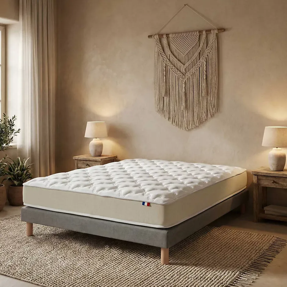 Idliterie Ensemble 1400x200 Matelas polylatex 80 kg/m3 et sommier tapissier beige Best