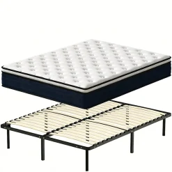 Teeno Ensemble 140x190cm Matelas à ressorts +Sommier à Lattes sur Pieds, Epaisseur du Matelas 25cm