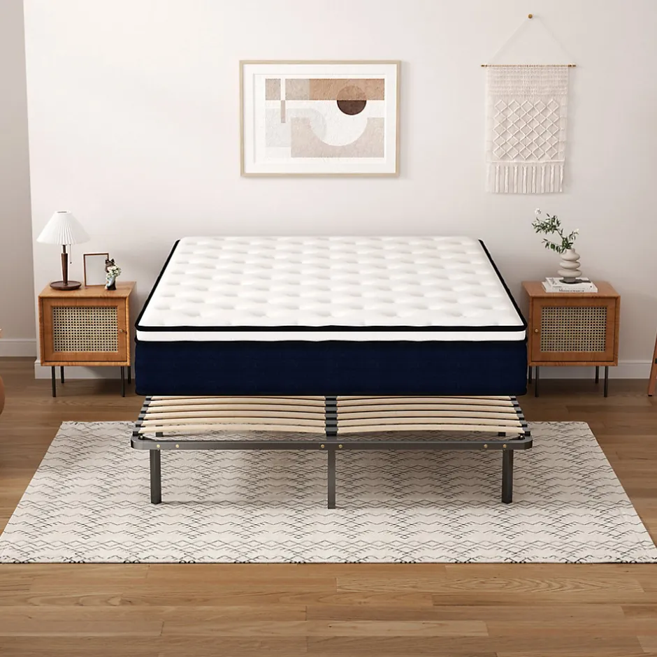 Teeno Ensemble 140x190cm Matelas à ressorts +Sommier à Lattes sur Pieds, Epaisseur du Matelas 25cm