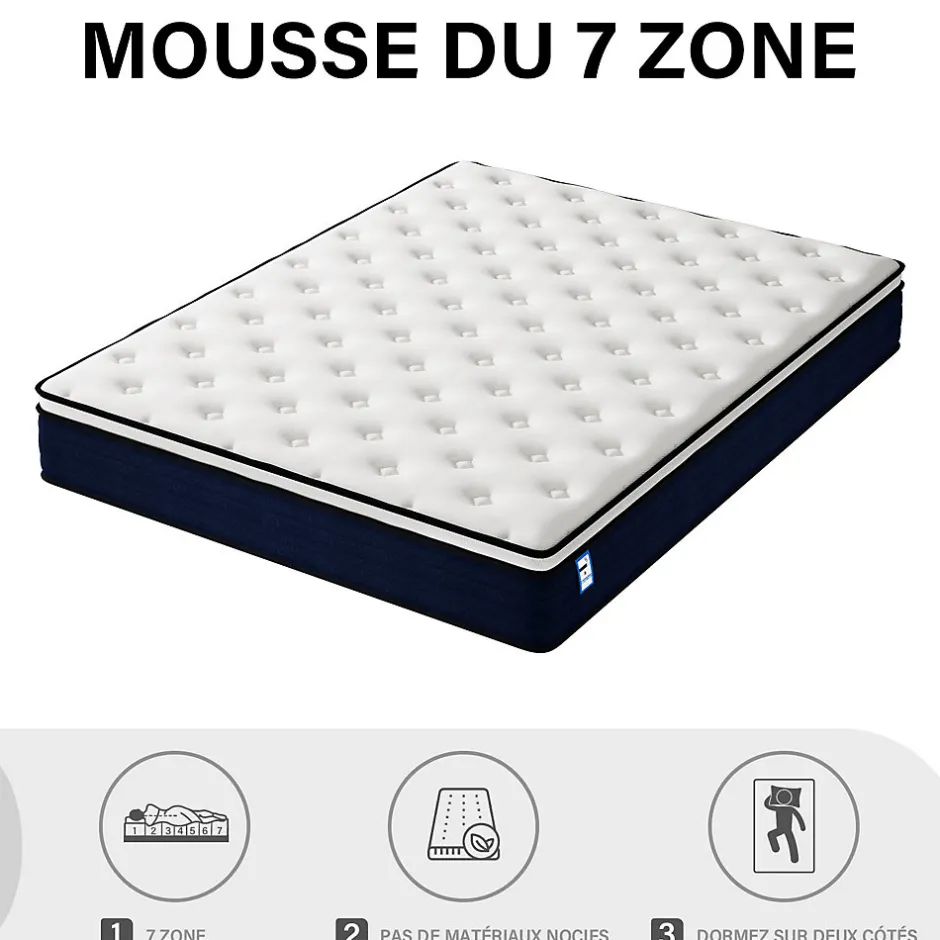 Teeno Ensemble 140x190cm Matelas à ressorts +Sommier à Lattes sur Pieds, Epaisseur du Matelas 25cm