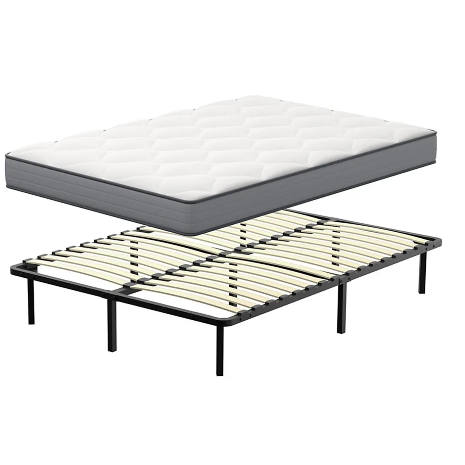 Teeno Ensemble 140x190cm Matelas à ressorts +Sommier à Lattes sur Pieds, Epaisseur du Matelas 20cm