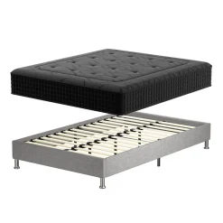 Teeno Ensemble 140x190cm Matelas à ressorts + Cadre de lit Plateforme Capitonné , Epaisseur du Matelas 30cm Clearance