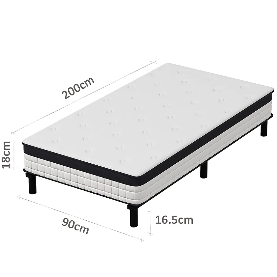 Teeno Ensemble 90x200cm matelas-châssis, matelas à ressorts ensachés et haute résilience + cadre de lit en fer robuste, comprenant 6 Online