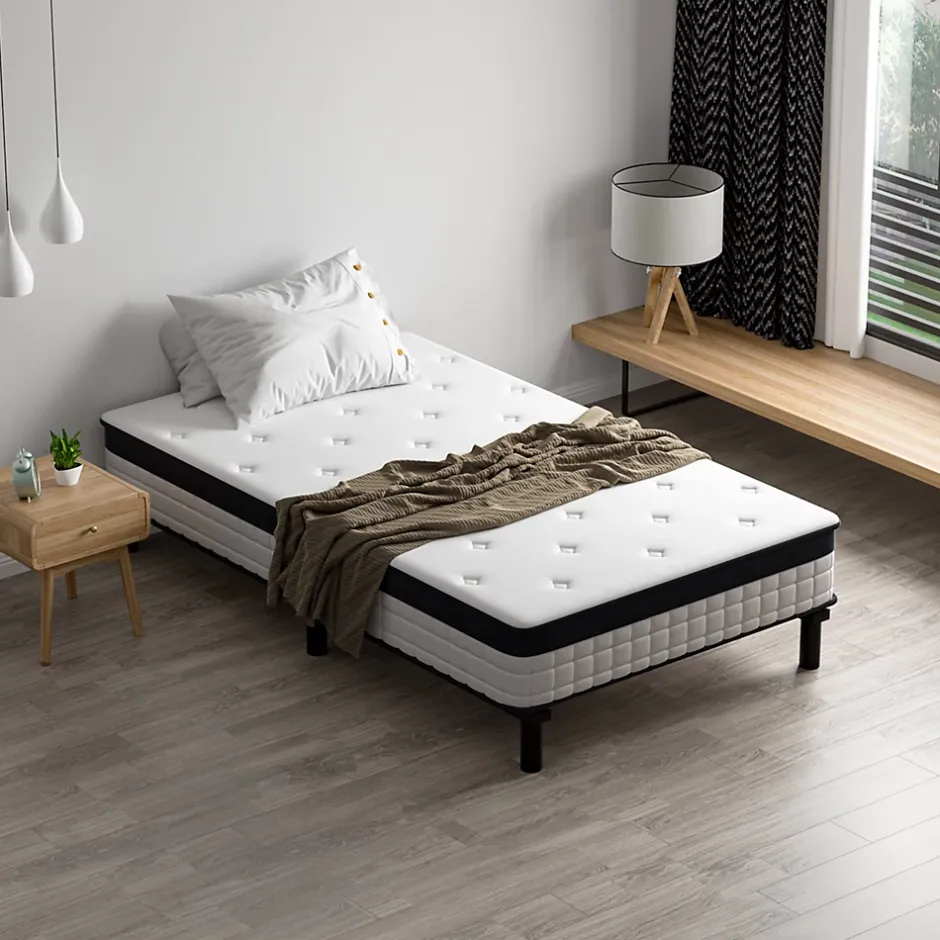 Teeno Ensemble 90x200cm matelas-châssis, matelas à ressorts ensachés et haute résilience + cadre de lit en fer robuste, comprenant 6 Online