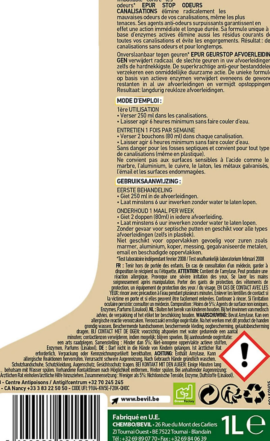 Epur Entretien bio-gel stop odeurs canalisations 1L