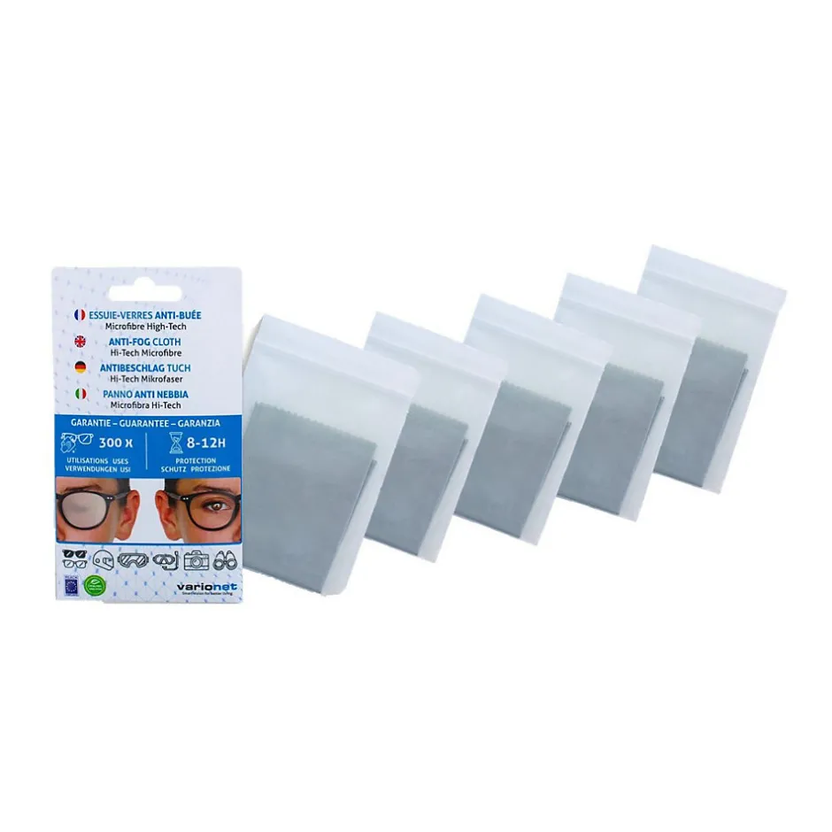 Varionet Essuie-verres anti buée 15 X 18 cm Efficace 12h et 300 Utilisations x 5