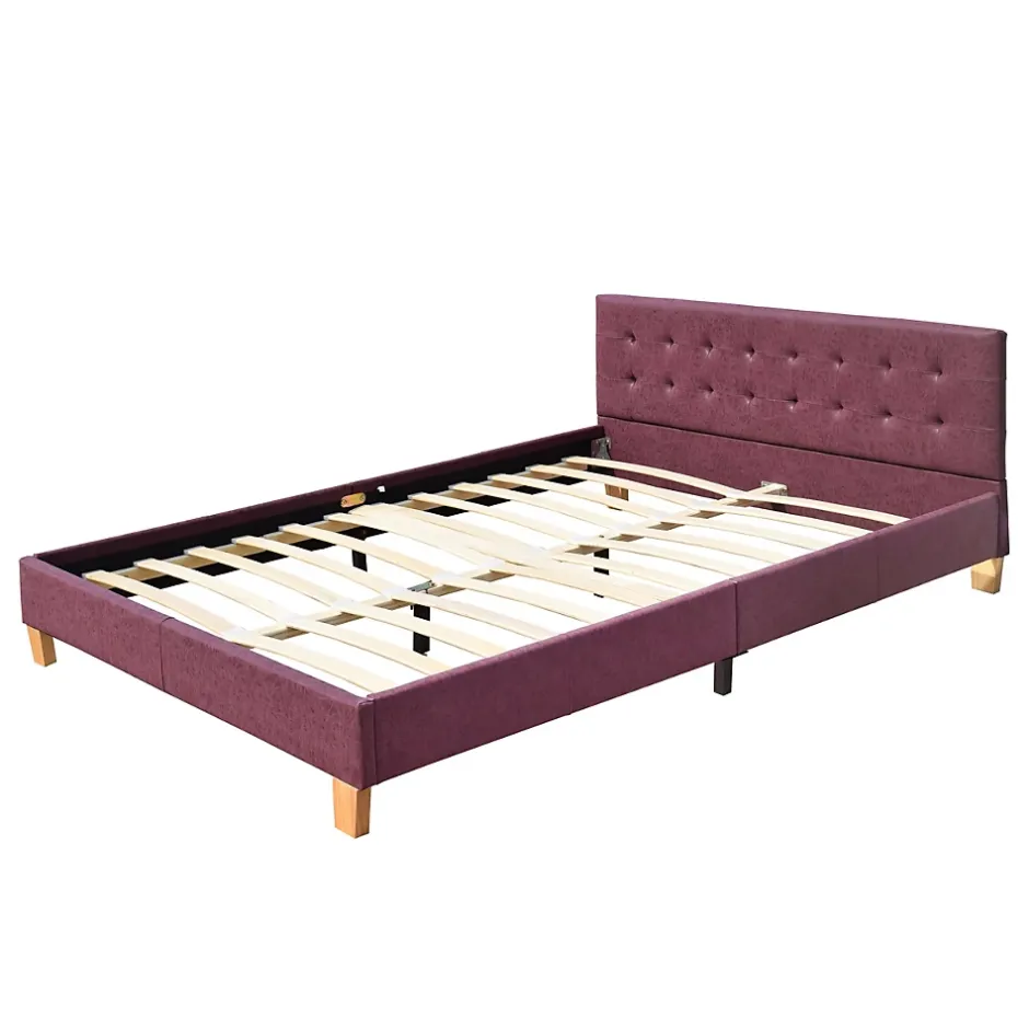 Provence Literie frederic - Solide et Confortable Lit avec Sommier + Tête de Lit Capitonnee Couleur rouge + Pieds en 10 cm pour matelas en 140x190 Sale
