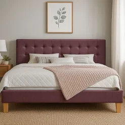 Provence Literie frederic - Solide et Confortable Lit avec Sommier + Tête de Lit Capitonnee Couleur rouge + Pieds en 10 cm pour matelas en 140x190 Sale
