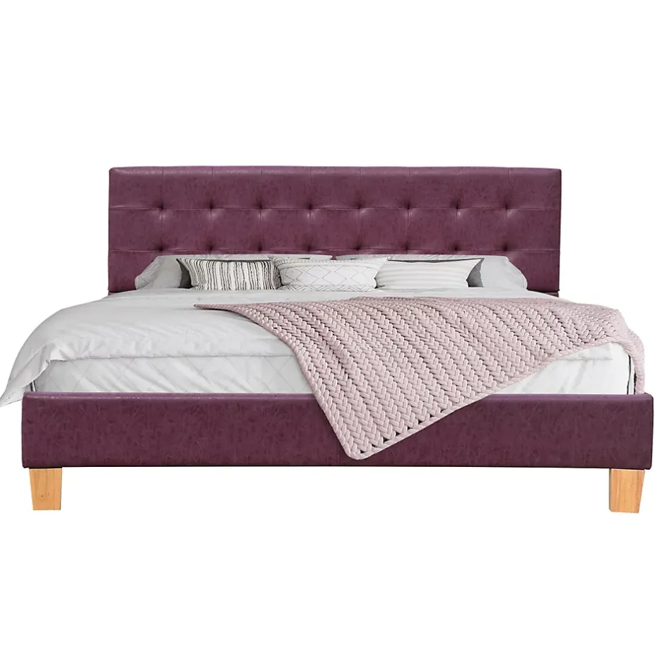 Provence Literie frederic - Solide et Confortable Lit avec Sommier + Tête de Lit Capitonnee Couleur rouge + Pieds en 10 cm pour matelas en 140x190 Sale