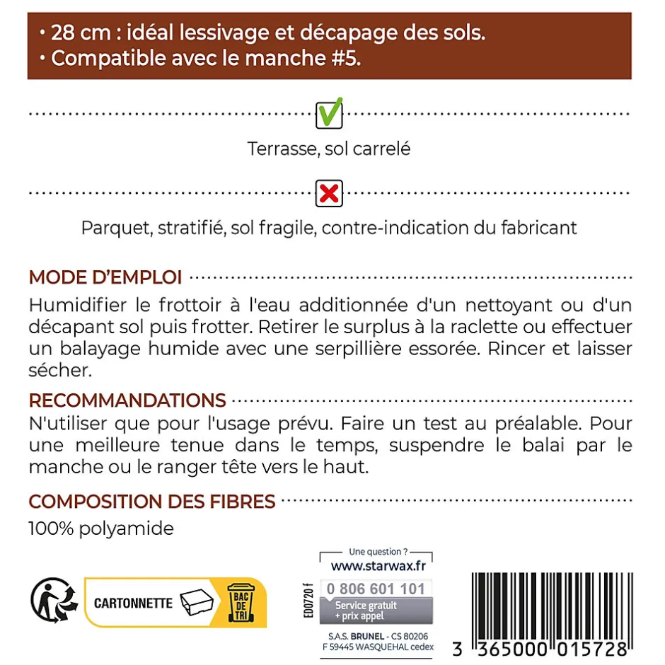 Starwax Frottoir pour terrasses et sols carrelés L.7,5 x H. 8 x P.27.5 cm
