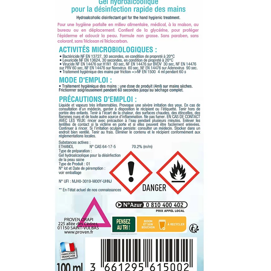 Wyritol Gel hydro-alcoolique désinfectant pour les mains 100ml