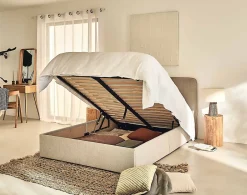 Best Mobilier Goyave - lit coffre - 140x190 - en tissu - sommier inclus - Hot