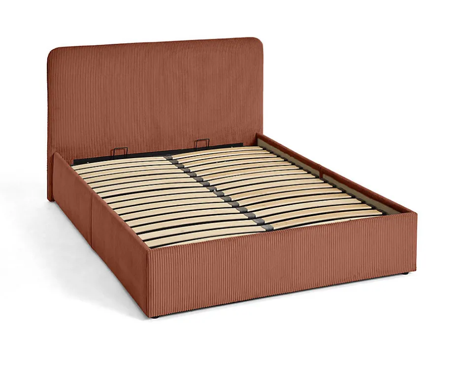 Best Mobilier Goyave - lit coffre - 140x190 - en velours côtelé - sommier inclus -