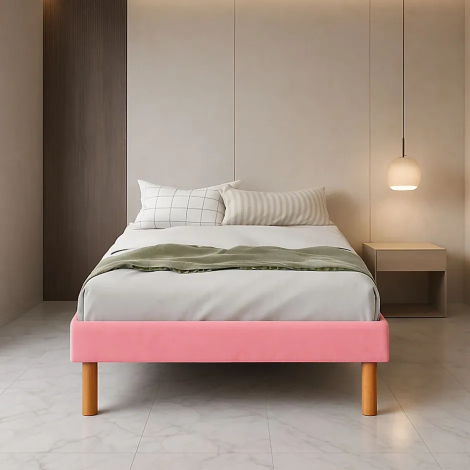 King Of Dreams Gregory - Solide et Confortable Sommier Tapissier Rose + Pieds en 20 cm pour Matelas en 90x190-13 Lattes Discount