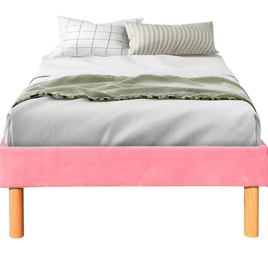 King Of Dreams Gregory - Solide et Confortable Sommier Tapissier Rose + Pieds en 20 cm pour Matelas en 90x190-13 Lattes Discount