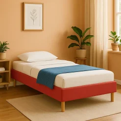 King Of Dreams Gregory - Solide et Confortable Sommier Tapissier Rouge + Pieds en 20 cm pour Matelas en 90x190-13 Lattes Hot