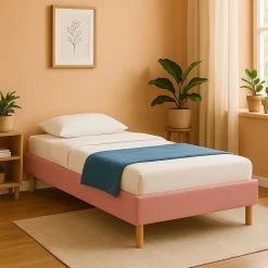 King Of Dreams Gregory - Solide et Confortable Sommier Tapissier Rose + Pieds en 20 cm pour Matelas en 90x200-13 Lattes Outlet
