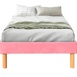 King Of Dreams Gregory - Solide et Confortable Sommier Tapissier Rose + Pieds en 20 cm pour Matelas en 90x200-13 Lattes Outlet