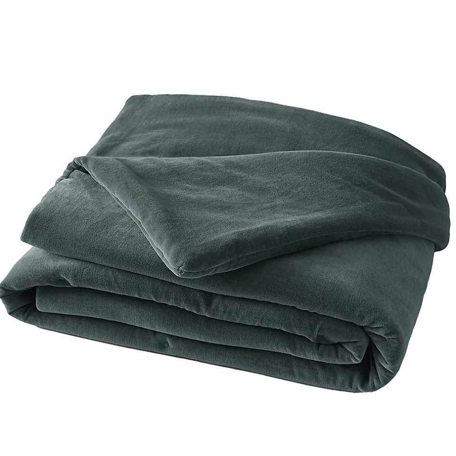 Altobuy HARRIS - Chemin de Lit 90x200cm Velours de Coton Coloris Ardoise Best