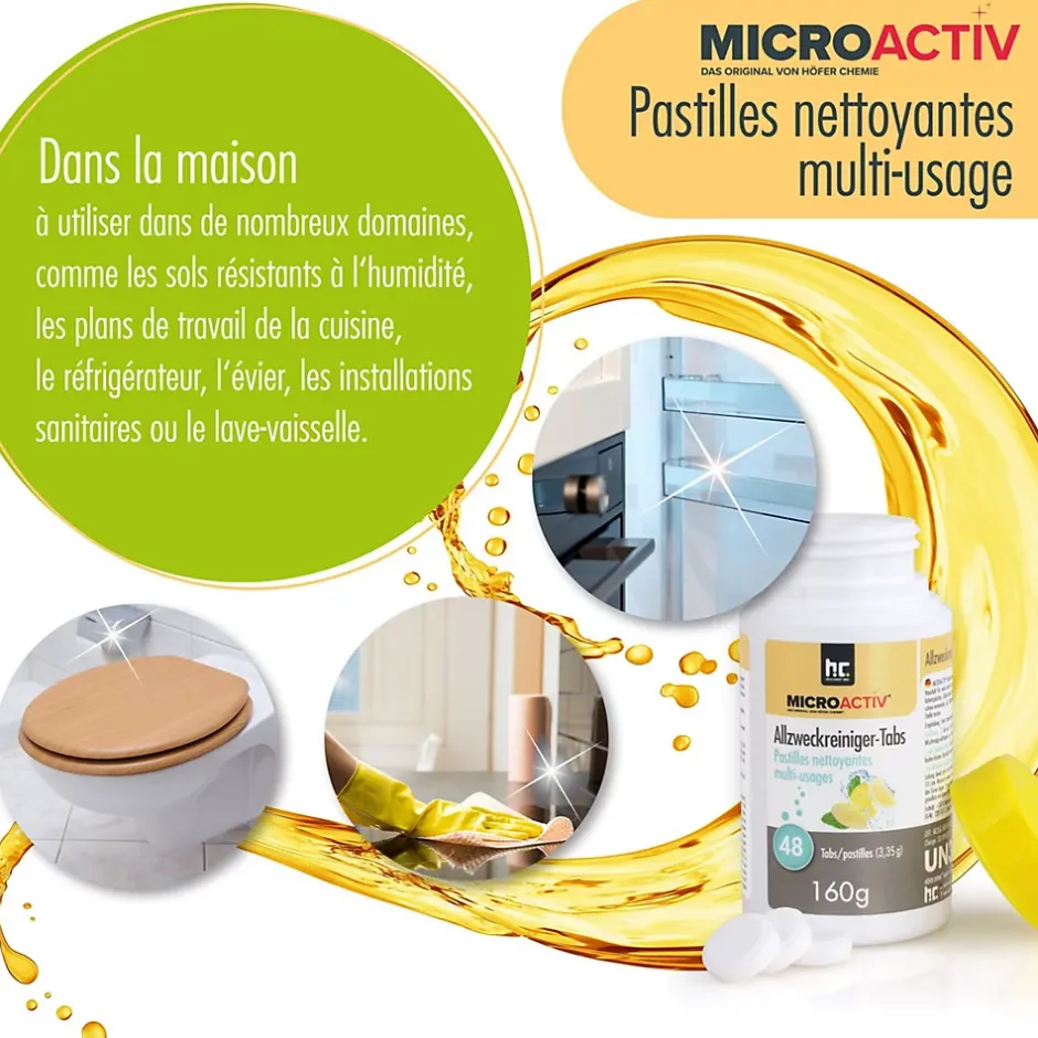 Höfer Chemie Microactiv 48 Pastilles Nettoyantes Multi-usages 160 G, Parfum Citron Hot