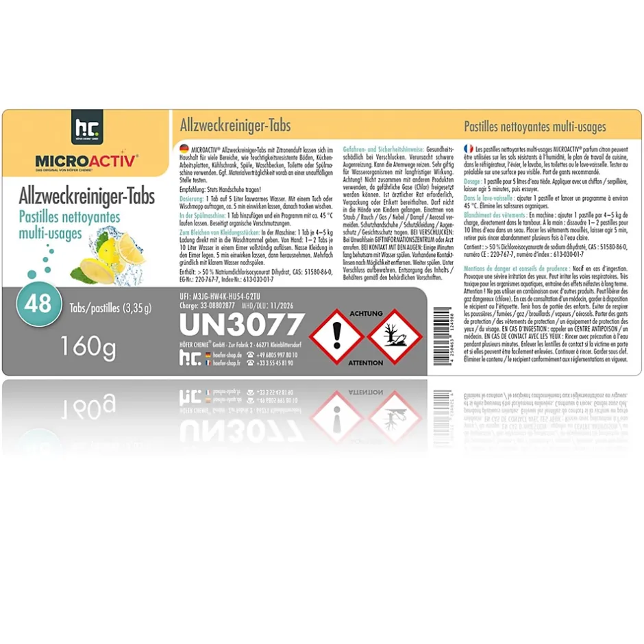 Höfer Chemie Microactiv 48 Pastilles Nettoyantes Multi-usages 160 G, Parfum Citron Hot