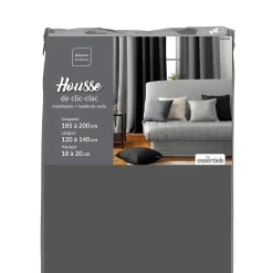 Douceur D'Intérieur HOUSSE DE CLIC CLAC MAT. 120 à 140 CM - 185 à 200 CM POLYE. UNI ESSENTIEL BETON - 120 à 200cm - Gris anthracite
