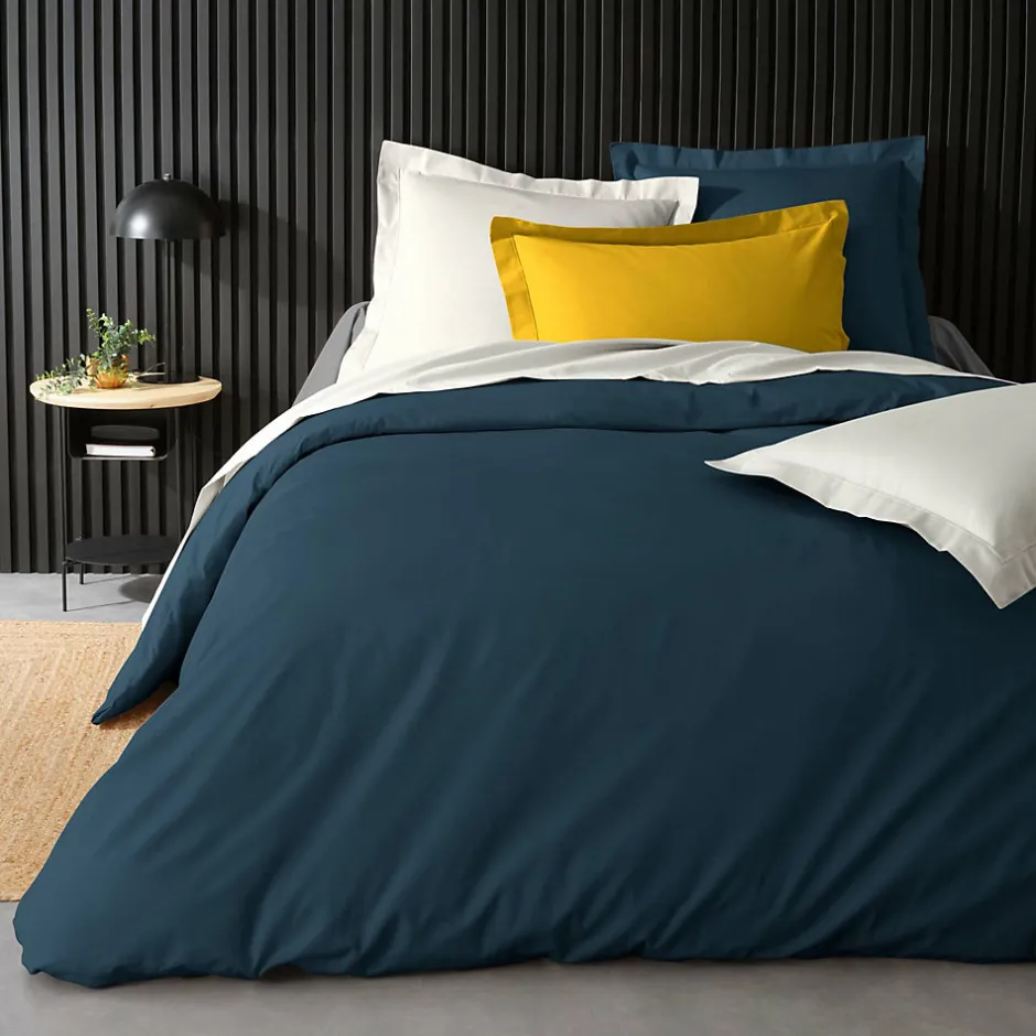Douceur D'Intérieur Housse de Couette 2 Personnes Percale Uni 78 fils percaline 260x240cm bleu