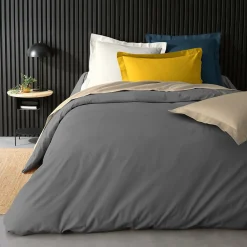 Douceur D'Intérieur Housse de Couette 2 Personnes Percale Uni 78 fils percaline 240x220cm anthracite