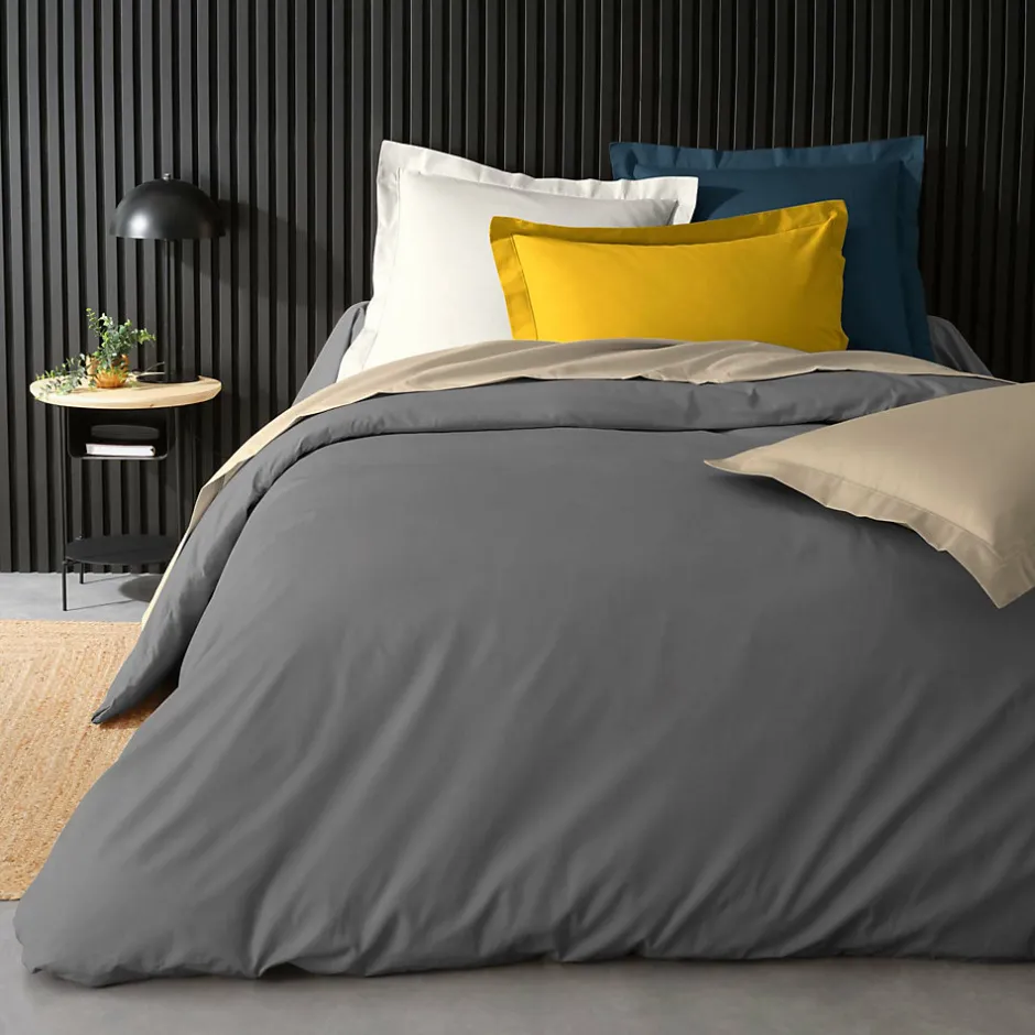 Douceur D'Intérieur Housse de Couette 2 Personnes Percale Uni 78 fils percaline 240x220cm anthracite