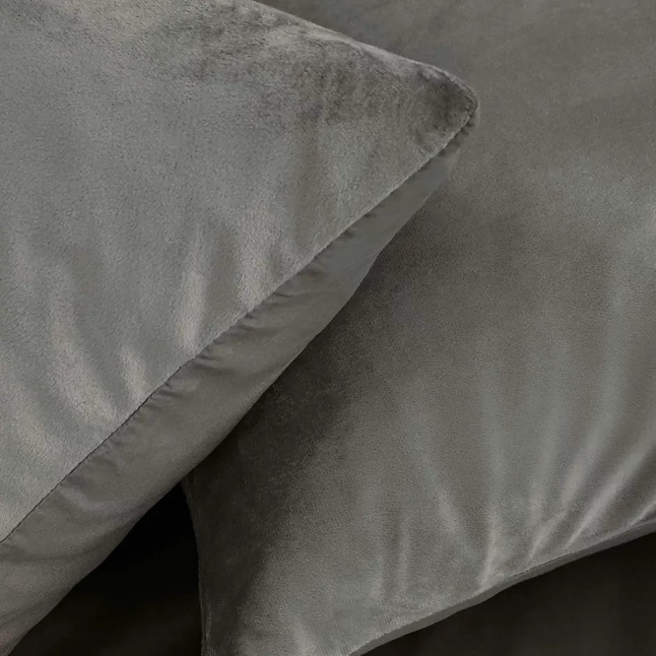 Douceur D'Intérieur Housse de Couette 240 x 220 cm Velours Uni Velina Anthracite + 2 Taies