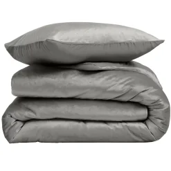 Douceur D'Intérieur Housse de Couette 240 x 220 cm Velours Uni Velina Anthracite + 2 Taies