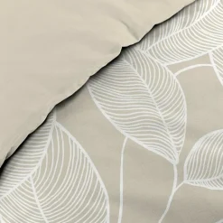 Douceur D'Intérieur Housse de couette 240 x 220 cm coton 57 fils imprimé feuillage AMANDA Naturel + 2 taies Hot