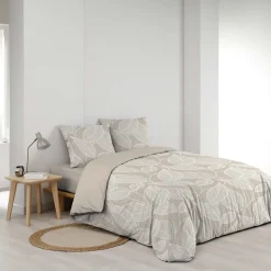 Douceur D'Intérieur Housse de couette 240 x 220 cm coton 57 fils imprimé feuillage AMANDA Naturel + 2 taies Hot