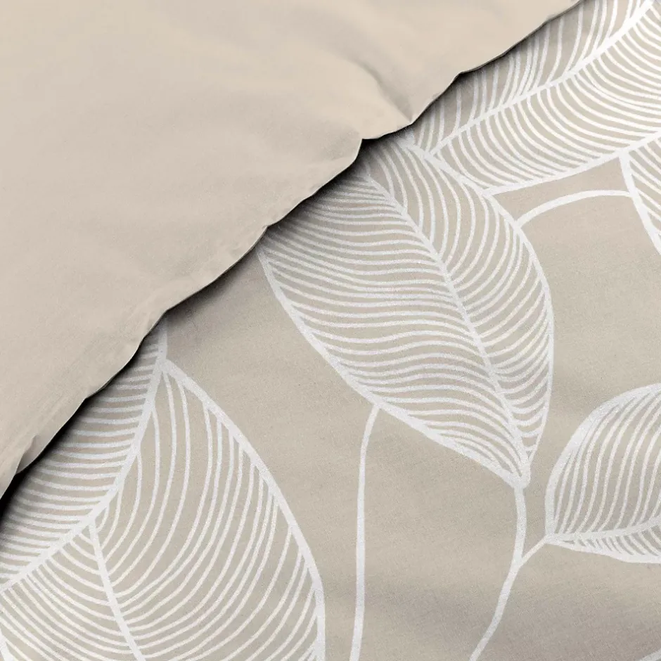 Douceur D'Intérieur Housse de couette 240 x 220 cm coton 57 fils imprimé feuillage AMANDA Naturel + 2 taies Hot
