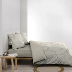 Douceur D'Intérieur Housse de couette 240 x 220 cm coton 57 fils imprimé feuillage AMANDA Naturel + 2 taies Hot