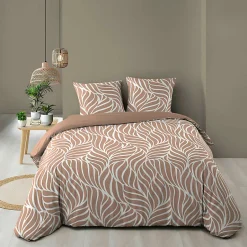 Douceur D'Intérieur Housse de couette 240 x 220 cm imprimée 57 fils MORGANE Mocha 2 taies incluses Online